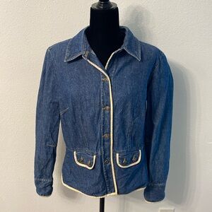 First Issue Denim Jacket w/ Cream Floral Trim Size L (fits like size medium)